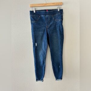 Spanx Dark Wash Distressed Skinny Rolled Hem Jeans Size M